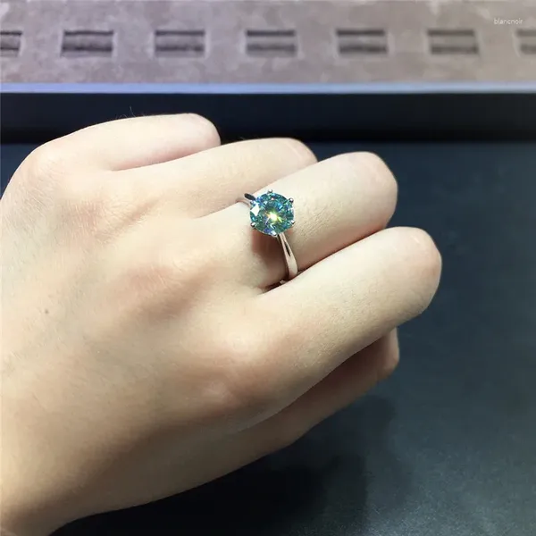 Кольца-кластеры, классическое серебро 925 пробы, 2 круглые бриллиантовой огранки с зеленым муассанитом и бриллиантом, проба диаметром 8 мм, VVS1, кольцо с драгоценным камнем для девочек-подростков