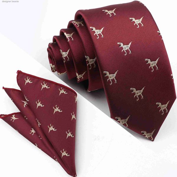 Галстуки Новое поступление, мужской набор галстуков 6 см, тонкий динозавр, домашнее животное, насекомое, полиэстер, жаккардовый тканый галстук, свадебный деловой галстук, аксессуарыL231215