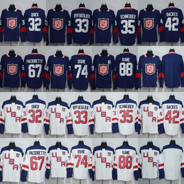 BENUTZERDEFINIERT 32 Jonathan Quick 33 Dustin Byfuglien 35 Cory Schneider 42 David Backes Trikot 2016 World Cup of Hockey Team USA Hockey Trikot Günstig