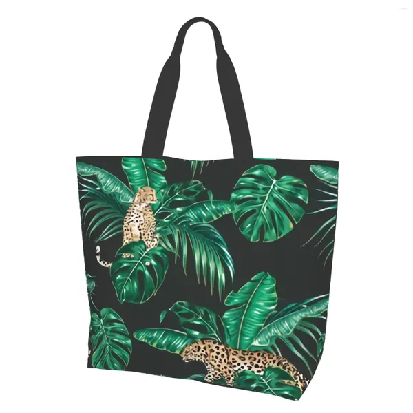 Einkaufstaschen, Einkaufstasche, Leopardenmuster, tropische Palme, Reise-Schulterhandtasche, Geldbörse für Yoga, Fitnessstudio, Strand