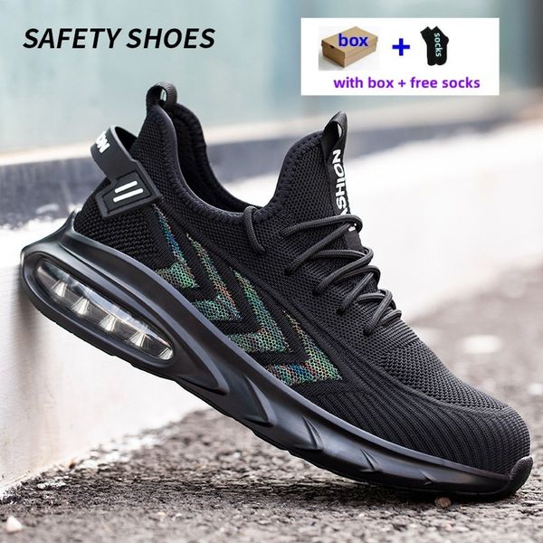 Безопасность стали с носку Anti Smash Men Work Shoes Sneakers Sniekers Light Puncture Доказательство хорошее черное дизайнерское размер