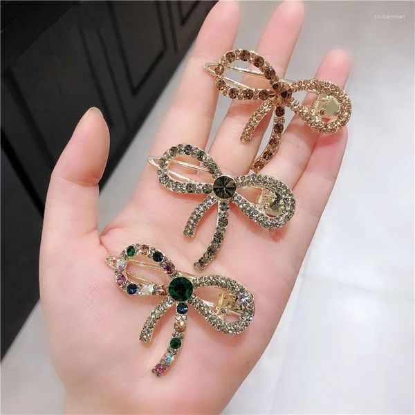 Coreia de alta qualidade strass bowknot hairclip feminino elegante colorido brilhante hairpins festa acessórios para o cabelo ol senhora headwear