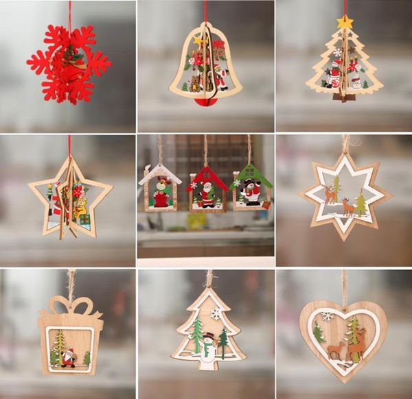 Рождественская елка с узором из дерева, полая снежинка, снеговик, колокольчик, подвесные украшения, красочный домашний фестиваль, рождественские украшения, висящие 11220996