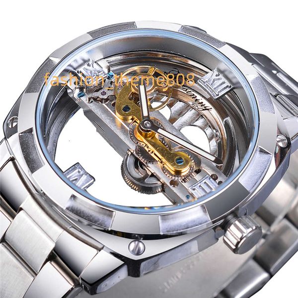 Forsining Uhr GMT1165 Männer Transparent Design Mechanische Silber Getriebe Skeleton edelstahl automatische uhren männer