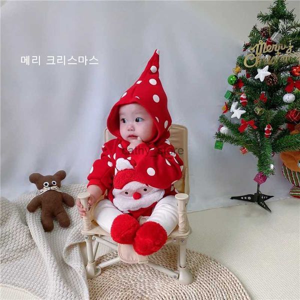 Rompers Weihnachten Neugeborene Baby Santa Claus Cosplay plus Plüsch Rompers Kinder Cartoon Hirsch Jumpsuit Hosen Kleinkind Weihnachtskleidung Kostumel231114