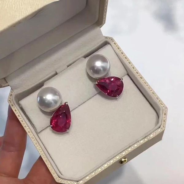 Brincos de garanhão bonito senhora pérola rubi brinco real 925 prata esterlina promessa casamento para mulheres jóias de festa de noiva