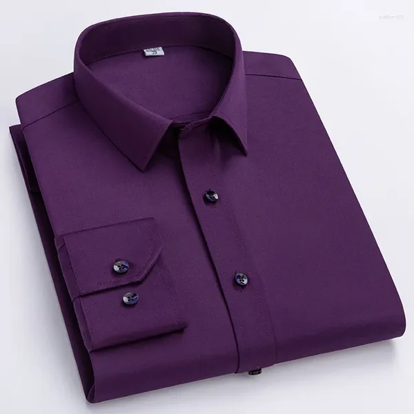 Camisas de vestido masculinas manga comprida camisa de moda designer estilo negócios elástico resistente a rugas macio confortável clássico cor sólida roxo