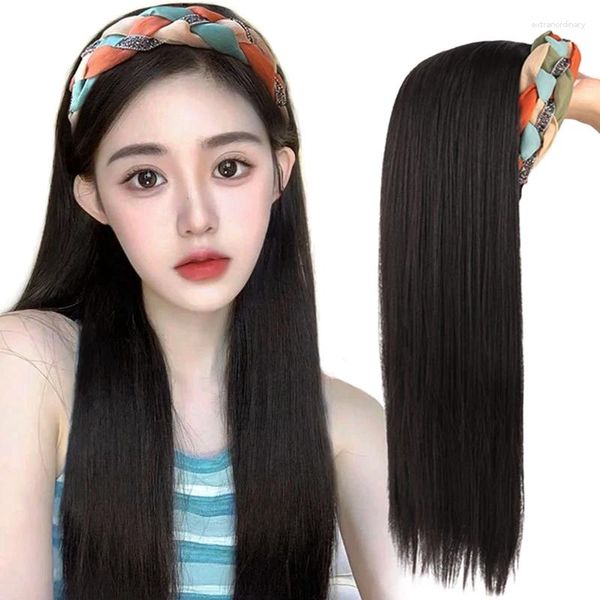 Perucas femininas hairband onda grande cabelo longo encaracolado/cabelo longo e reto preguiçoso de uma peça fácil de usar invisível