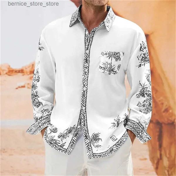 Мужская полоса роскошная мода 2023 мужская рубашка удобная бамбуковая волокна хлопковая рубашка для карманной рубашки с длинным рукавом S-6xl 10 Colors HD Pattern Q231215