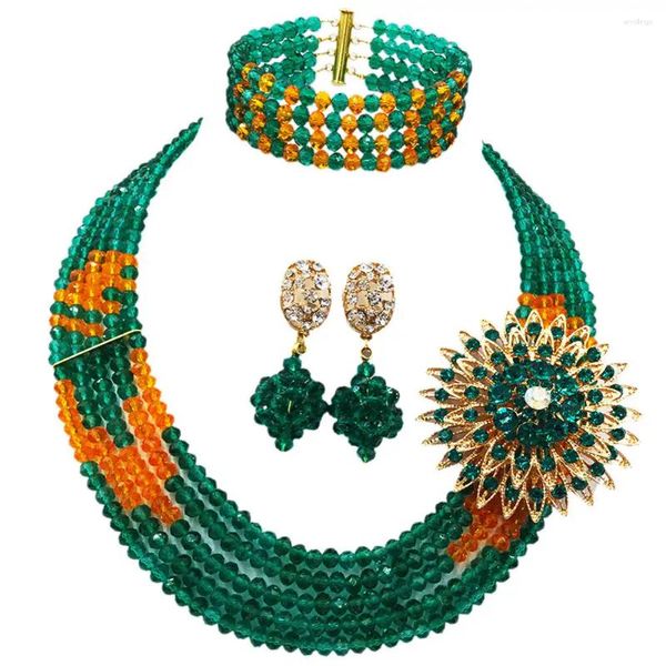 Kolye küpeleri set moda deniz mavisi yeşil turuncu çoklu iplikçikler nijeryalı düğün kostümü Afrika boncukları kadınlar için mücevher 5l-yh18