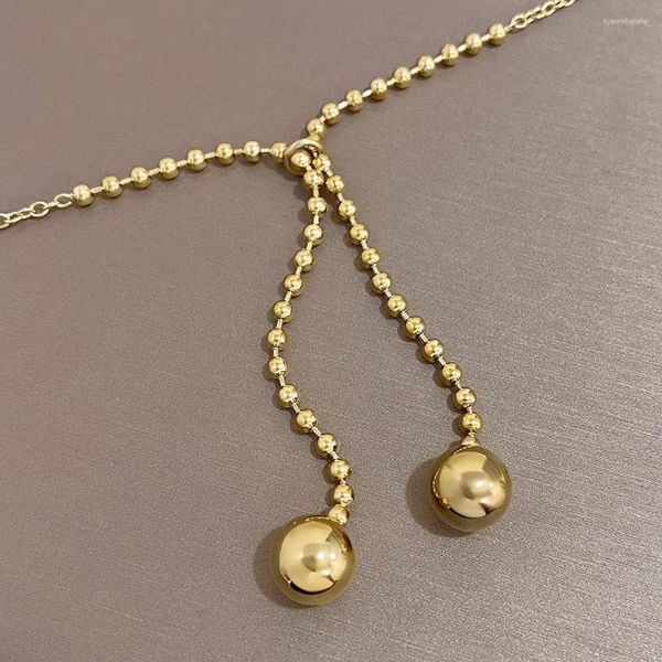 Catene DODOHAO Acciaio Inossidabile 316 L Non-Sbiadimento Oro Piccola Sfera Nappa Collana con Pendente Catena di Perline Placcato in Oro Lunga per Le Donne