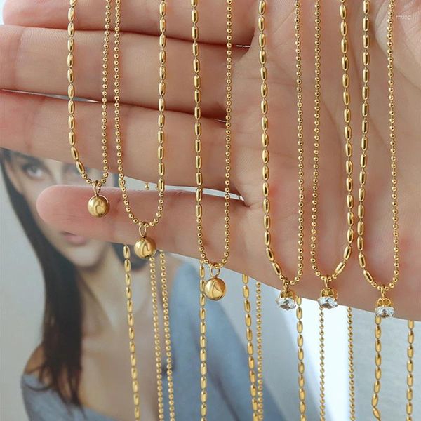 Anhänger-Halsketten, zierlicher Mode-Damenschmuck, Edelstahl, 18 Karat vergoldet, Perlenkette, runde Kugel-Halskette, Zirkon