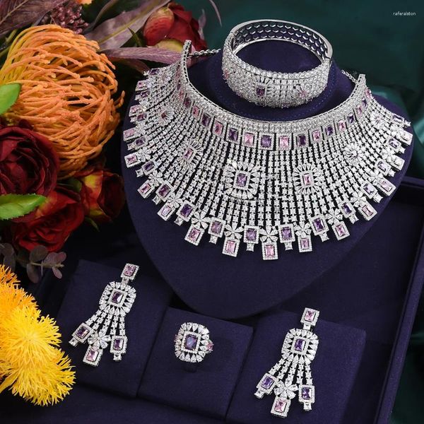 Kolye küpeler seti Missvikki Green CZ Lüks Afrika Kadınlar İçin Düğün Partisi Zirkon Kristal Dubai Gelin Mücevher Hediye