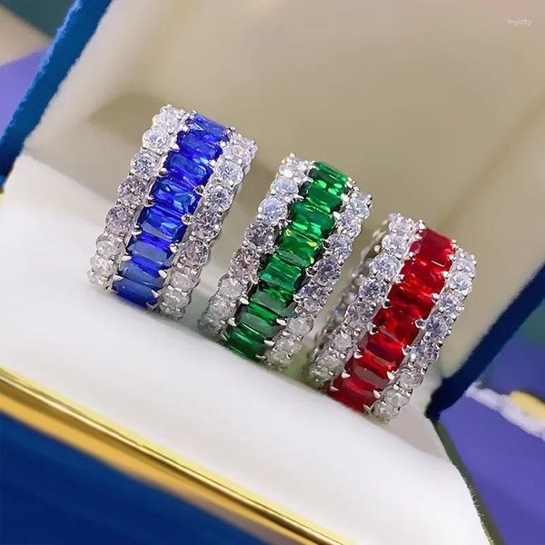 Cluster-Ringe Desire Colorful Treasure Pai Damen-Sterlingsilber mit hohem Kohlenstoffdiamant, vollständig künstlich eingelegt, breiter Mund, superhell