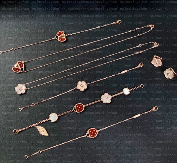 Colares de joaninha com trevo clássico de 4/quatro folhas de alta qualidade pingentes madrepérola banhado em aço inoxidável 18K para mulheres meninas joias de noivado para o dia das mães
