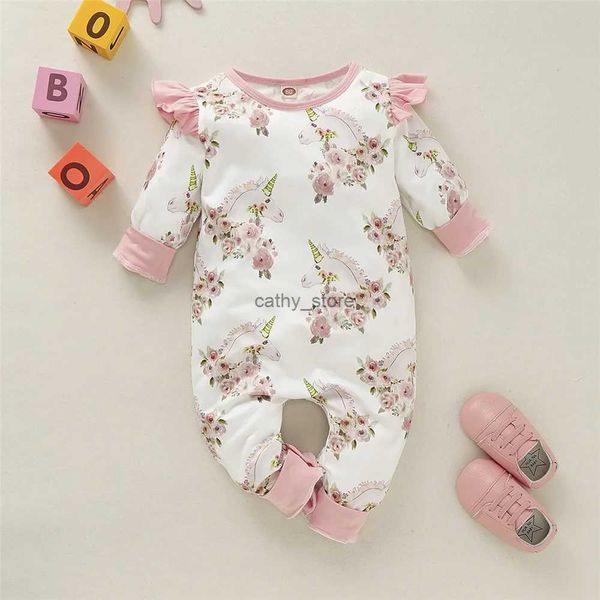 Комбинезоны для девочек от 3 до 24 месяцев, весенне-осенний комбинезон, розовый комбинезон с длинными рукавами для младенцев, комбинезон для маленьких девочек, одежда для новорожденных, одеждаL231114
