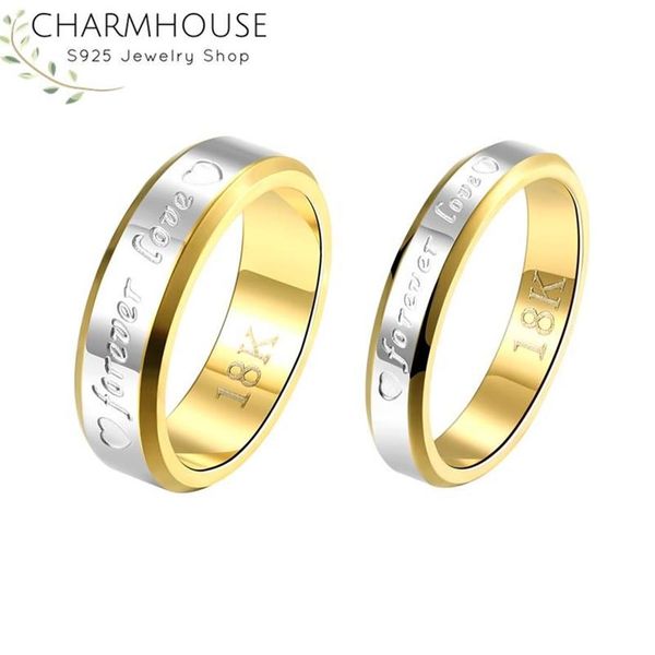 Anelli nuziali Set di anelli per coppia per uomo donna 18 carati color oro GP Forever Lover Band fidanzamento Bague Femme gioielli di moda Gi226H