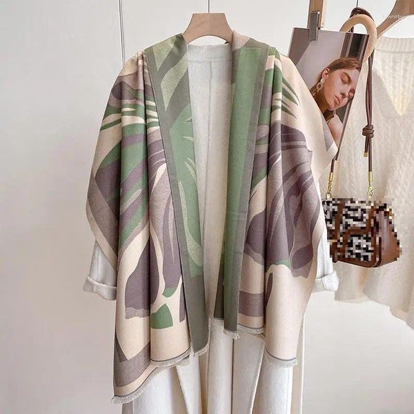 Lenços versão coreana simples e luxuoso imitação cashmere padrão cor combinando temperamento cachecol outono inverno grosso quente feminino