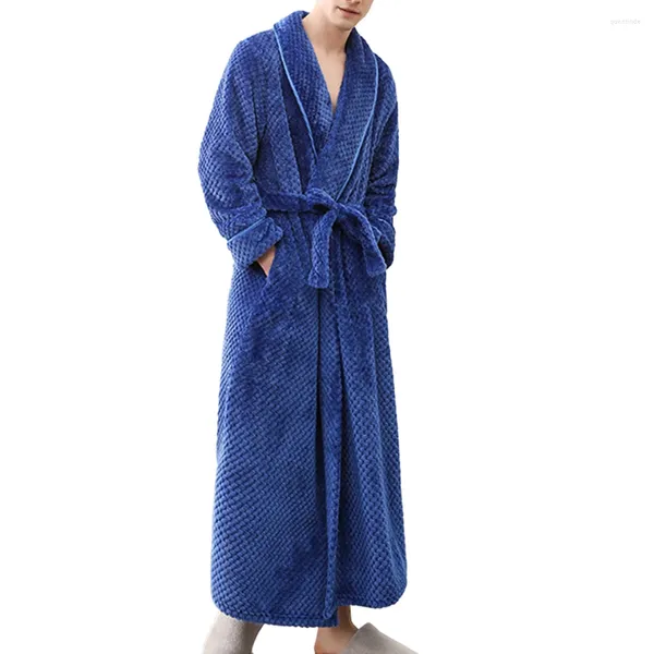 Pijama masculino grosso e confortável, roupão de dormir macio, tamanho grande, azul real/cinza/branco/azul marinho/clarete