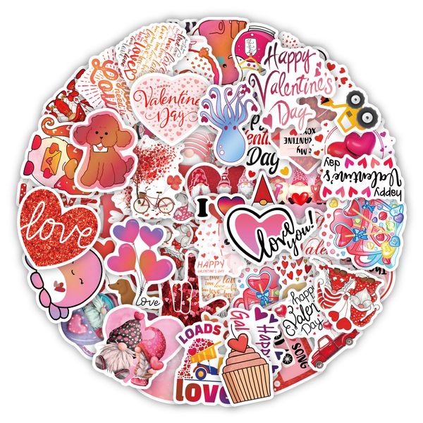 50 Stück „I love you Valentine's Day“-Cartoon, wasserdicht, PVC-Aufkleber-Set für Kühlschrank, Auto, Koffer, Laptop, Notebook, Tasse, Telefon, Schreibtisch, Fahrrad, Skateboard, Hülle.