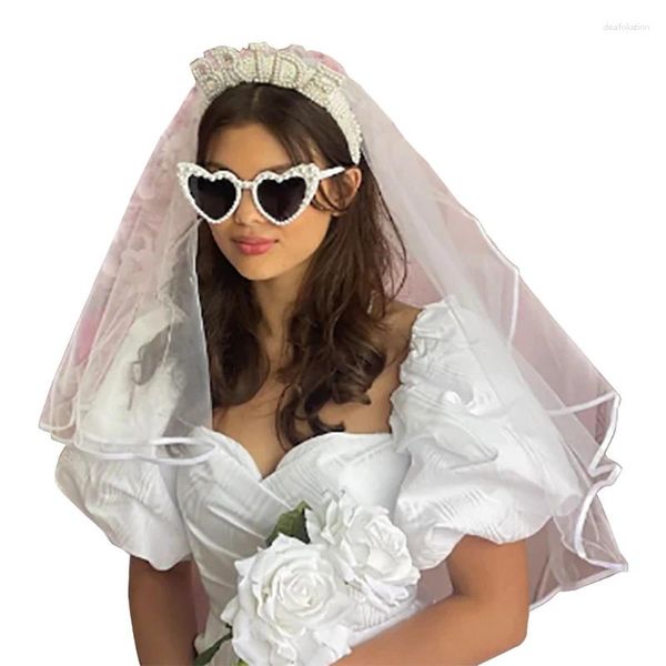 Elegantes Vollperlen-Stirnband, Prinzessin-Kopfschmuck, Festzug, Abschlussball, Party, Hochzeit, Sonnenbrille, Schleier, zukünftige Braut, kurzer Tüll