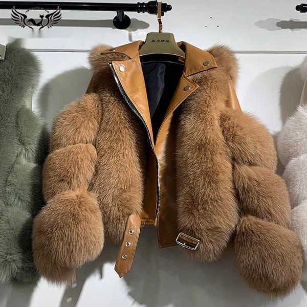 Kış moda kadınlar gerçek tilki kürk ceketleri ile gerçek koyun derisi deri bütün ten doğal tilki kürk ceket lüks dış giyim yeni 201112