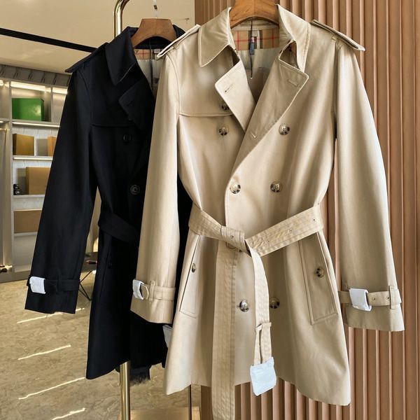 Casaco feminino longo trench coat shorttrench coat luxo primavera outono terno de comprimento médio estilo britânico casaco bege jaqueta tp jaqueta casual com cinto