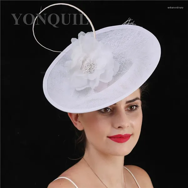 Fascinator per capelli moda blu royal da donna grande cappello a rete fiore copricapo da sposa veli fantasia accessori decorativi fascia