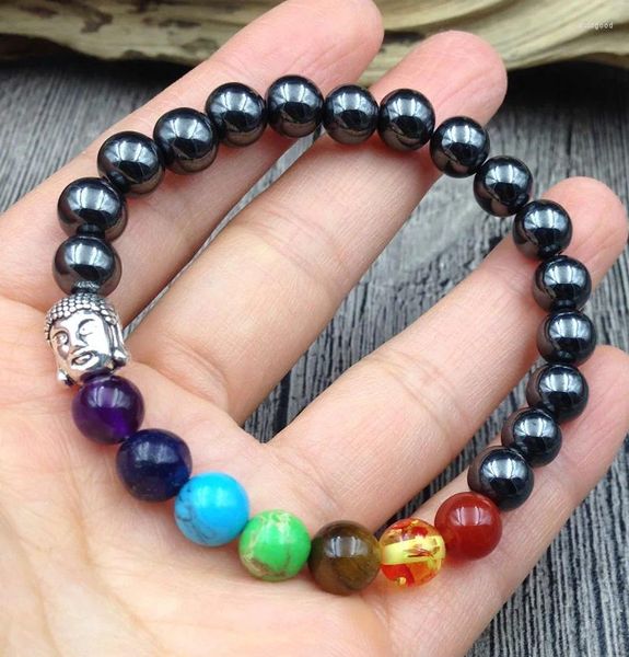 Strang Magnet Hämatit Mala magnetische Buddha 7 Chakra Amethyste Türkise elastische Schnur Armband