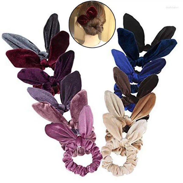 12 pz/set corda per capelli tinta unita scrunchy moda creativa forma orecchio cravatta in velluto accessori per coda di cavallo