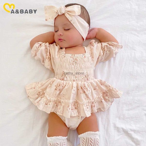 Rompers MA Bebek 0-24m Yaz Bebek Kız Romper Yenidoğan Bebek Bebek Çiçek Baskı Fırfır Tulum Oyun Sunsuit Head Band Outfitsl231114