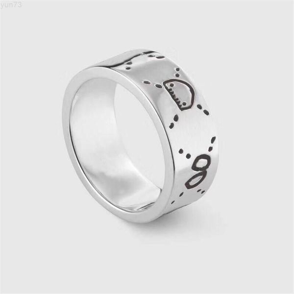 Anello in argento sterling di alta qualità con fiore e uccello intagliato con teschio, anello per uomo e donna, coppia di moda anello219j
