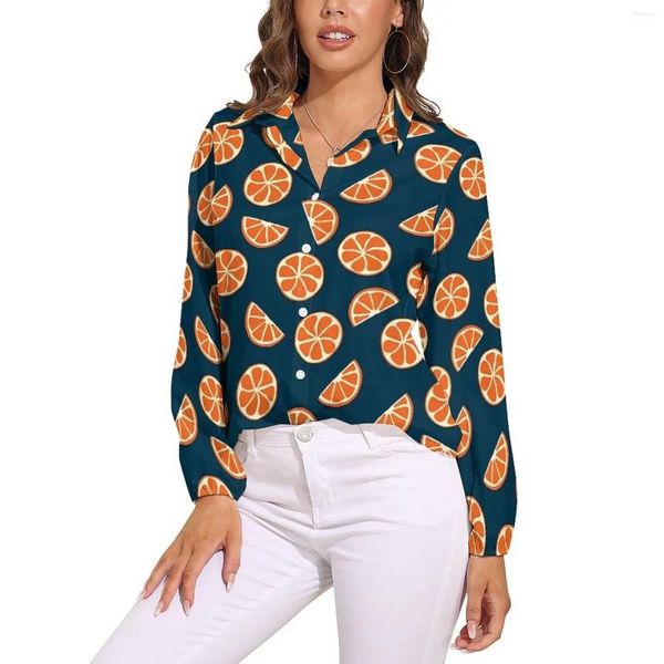 Женские блузки с ломтиками апельсина, блузка с длинным рукавом, желтые фрукты, модная женская повседневная рубашка большого размера, дизайн топа, подарок на день рождения
