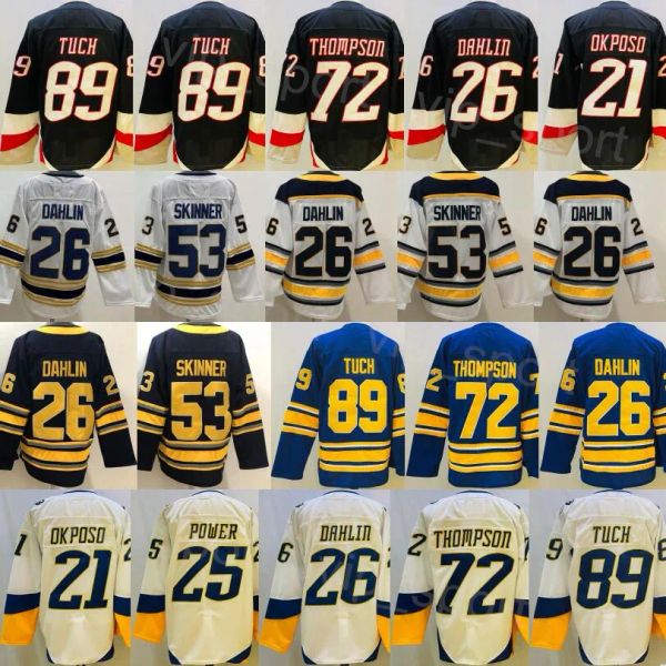 PERSONALIZZATO Mens Hockey 53 Jeff Skinner Jersey Reverse Retro 21 Kyle Okposo 25 Owen Power 72 Tage Thompson 89 Alex Tuch 26 Rasmus Dahlin 50th Ann