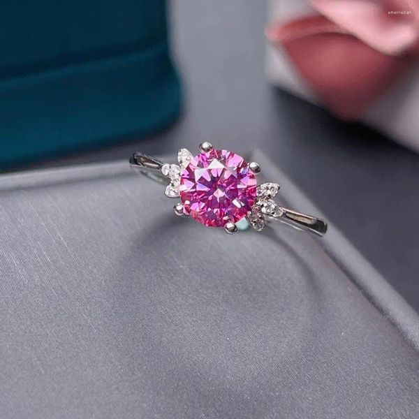 Anéis de cluster rosa moissanite anel 925 prata esterlina 1ct diamante todos os tamanhos para mulheres festa de casamento amor encontro bom presente