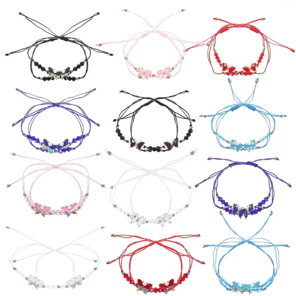 Charme Pulseiras 48 Pcs Presentes de Cristal Borboleta Pulseira Meninas Bulk Longa Distância Tecido para Amantes de Amizade de Cordão Decorativo