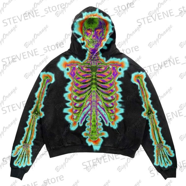 Herren Hoodies Sweatshirts Y2K Electric Shock Dark Skeleton Pullover Kapuzenpullover Straßenkleidung Skelett Mode Hoodie Harajuku Hoodies Frauen T231215