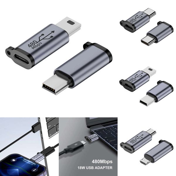 Adaptador micro usb fêmea para tipo c macho, 2 peças 480mbps micro usb fêmea para tipo c/mini conector usb 5v 2a para telefone/tablet/pc