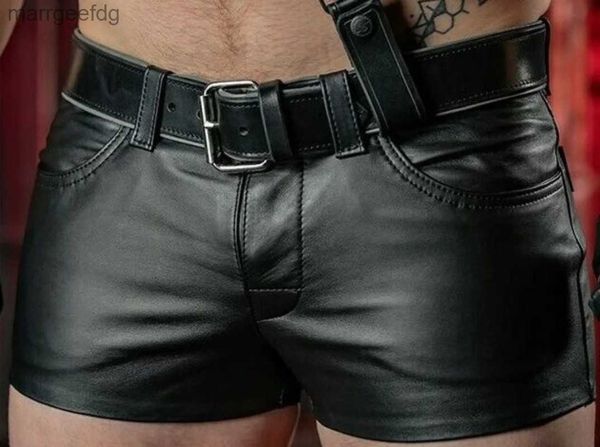 Herren-Shorts, modisch, heiß, Herren-Leder-Shorts, Sommer, lässig, Lederhosen, Kniehose, täglich, solide, schmale Passform, enge Sport-Sexy-Shorts für Herren, YQ231215