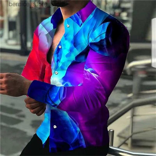 Polo da uomo Estate Hawaii fade pool camicia da vino fucsia camicia da uomo a maniche lunghe stampata in 3D vacanza al mare taglie forti T-shirt da uomo S-6XL Q231215