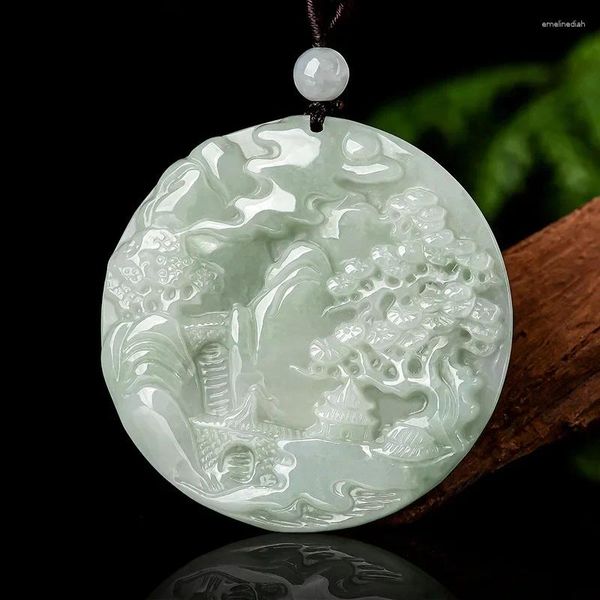 Anhänger Halsketten Natürliche Jade Landschaftsmalerei Für Mann Und Frauen Fengshui Geomantisches Amulett Talisman Symbolisiert Freiheit Glück
