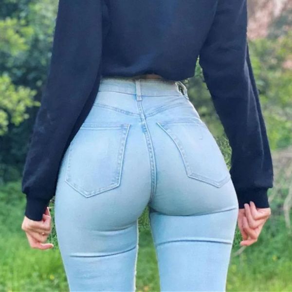 Jeans da donna a vita alta per le donne Pantaloni larghi alla caviglia Pantaloni skinny curvy Controllo della pancia Elasticità colombiana 231215