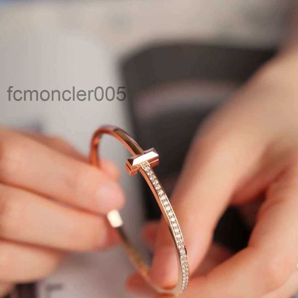 Модный роскошный дизайнерский браслет Ti Co, новый узкий выпуск, браслет с половиной бриллианта, v позолоченный 18-каратный розовый переключатель, Т-образный женский 7US9