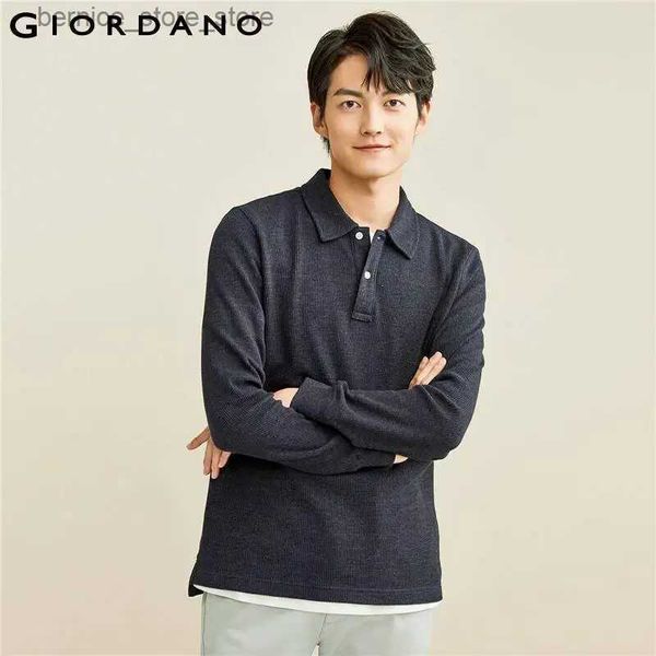 Herren-Poloshirts Giordano Men Polo Thick Waffle Long Sleeve Polo Shirt Classic Collar Basic Casual Polo Tops 01012783 Q231215