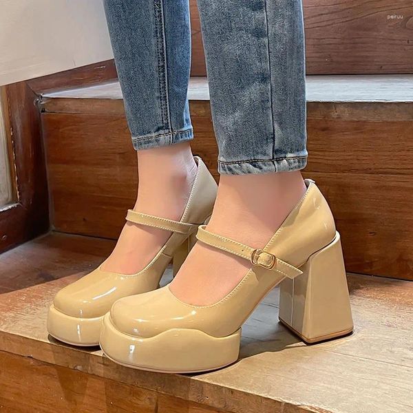 Scarpe eleganti MKKHOU Décolleté alla moda Vera pelle di alta qualità Testa tonda Suola spessa Tacchi Dolce stile giapponese Mary Jane da donna