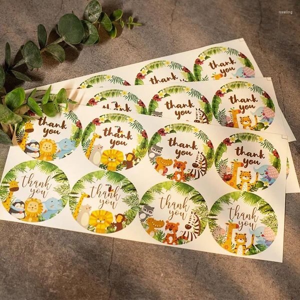 Confezione regalo Safari Adesivi di ringraziamento Etichetta di carta con stampa di animali dei cartoni animati Adesivo per pacchetti per feste di compleanno per bambini Decorazioni per la giungla