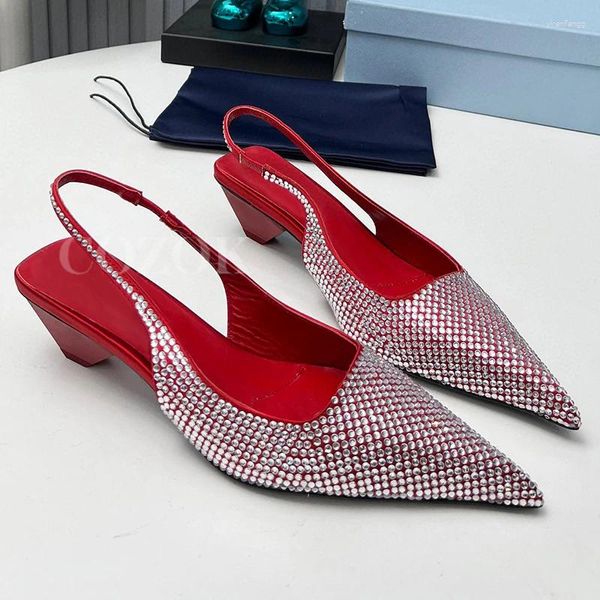 Sandali da donna con tacco alto, decorazioni estive in cristallo, scarpe a punta superiori, décolleté da donna, tasso di moda del secondo sguardo