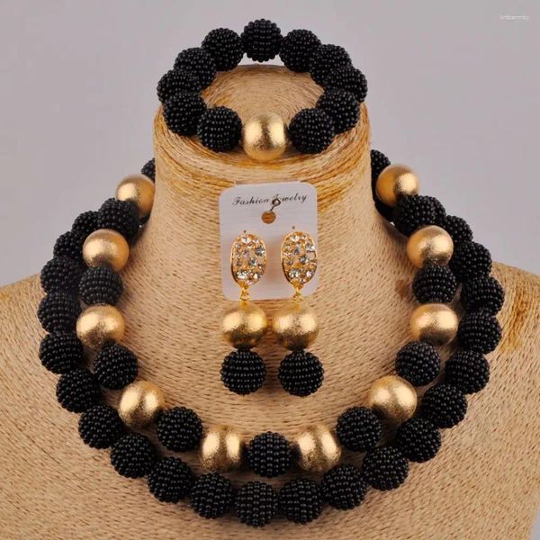 Collana Orecchini Set Moda Donna Africana Nera Gioielli Perline Simulate