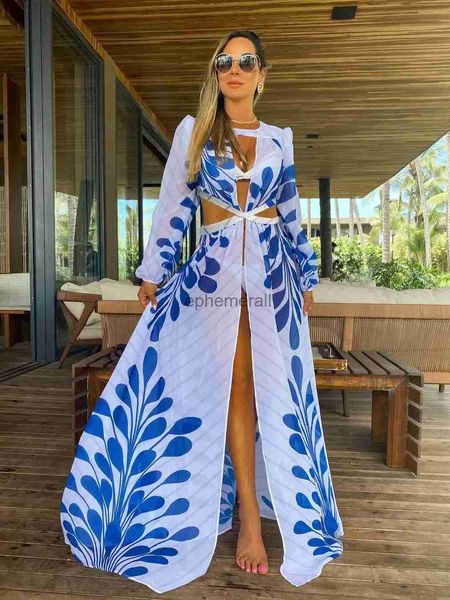 Roupa de banho feminina 2023 novo estilo boêmio impresso roupa de banho cover-ups boho solto vestido de praia cobrir maiô feminino novo biquíni verão beachwear yq231215