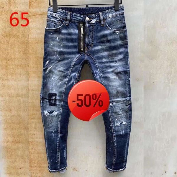 Noel İndirimi ~ 50 Kapalı ~ Jeans Mens denim kot siyah yırtık pantolon sıska kırık stil bisiklet motosiklet revival jean